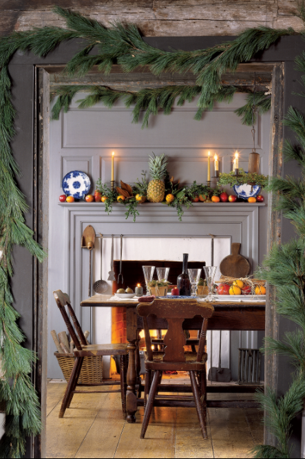 dining room in christmas with fruits