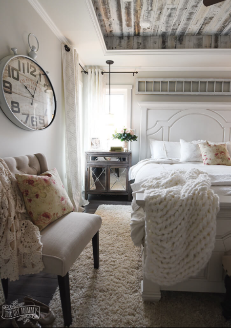 French Country Bedroom with an Oversized Clock