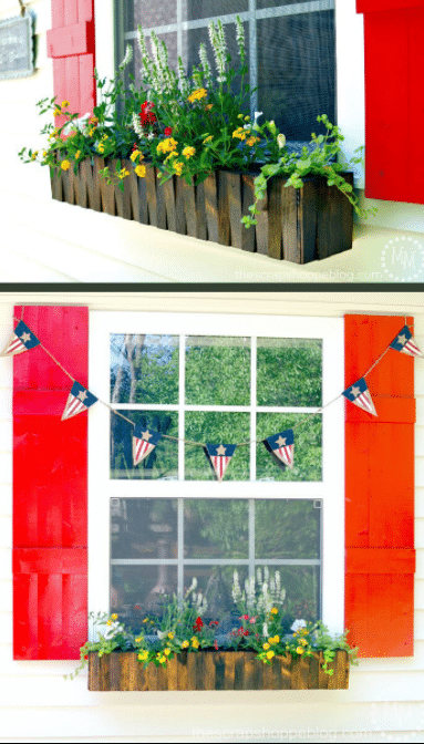 Natural Wood Picket Fence Style Flower Box