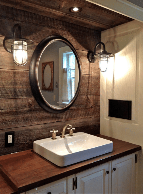 Statement Mirror and Rustic Feature Wall