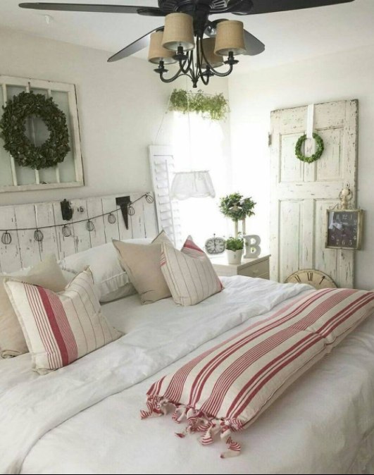 Tranquil Bedroom with Red and White Striped Accents