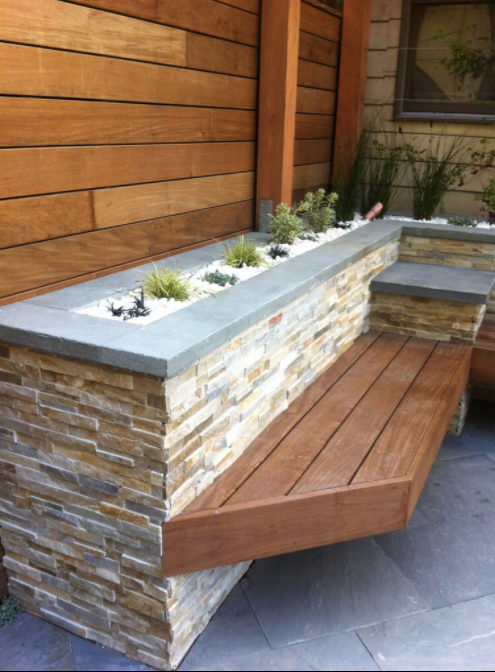 Stacked Stone Planter with Bench