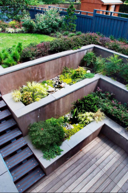 Tiered Concrete Built-In Deck Planters