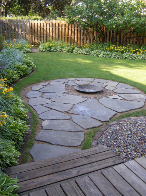 Simplistic Stone Path with a Firepit Center
