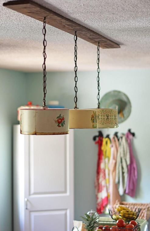 Mismatched Cake Tin Shades for Linear Pendant